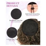 Isaic Ponytail Extension 12 Inch Long Wavy Curly Ponytails Drawstring Ponytail for Black Women Ombre Light Brown Pony Tails Hair Extensions Synthetic Hairpiece for Daily Use