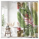 yurlisa Bohemian Style Green Shower Curtain 72x72 Inches, Unique Boho Palm Leaves Theme Shower Curtain Sets with 12 Hooks,Botanical Waterproof and Weighted Fabric Shower Curtains for Bathroom