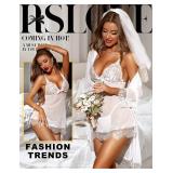 RSLOVE Women Sexy Lingerie Set 3 Piece Babydoll & Lace Kimono Robe Bridal Strap Chemise Mesh Nightgown White L