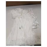 RSLOVE Women Sexy Lingerie Set 3 Piece Babydoll & Lace Kimono Robe Bridal Strap Chemise Mesh Nightgown White L