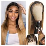 Ombre Honey Blonde 13x6 Lace Front Wigs Human Hair for Women 1B27 Ombre Brown HD Transparent Lace Frontal Wigs Deep Parting Pre Plucked with Baby Hair 20 Inch Straight with Brown Roots 150% Density