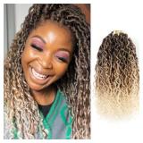 14 Inch Crochet Hair Goddess Locs 7 Packs Bohemian Locs Crochet Hair with Curly Ends Pre Looped Soft Faux Locs Crochet Hair for Black Women River Locs Crohet Braids(14 Inch,4/27/613)