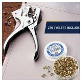 Kings County Tools Grommet Tool Document Fastener with 250 Eyelets - Brass-Plated Grommet Press Punches and Rivets - Eyelet Pliers for Paper, Cardboard, Plastic, and Leather