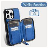 ZVE for iPhone 16 Pro Max Case Wallet, RFID Blocking Protective Handbag Flip Cover Crossbody Leather Case with Card Holder for iPhone 16 Pro Max 6.9" Navy Blue