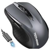 TechRise Bluetooth Mouse (BT5.0/3.0 & 2.4G) Rechargeable Wireless Mouse, 4800 DPI Optical Tracking, 6 Adjustable DPI, 2.4GHz with USB A Receiver, Quiet Clicks, Ergonomic Grips, 6 Buttons - Grey
