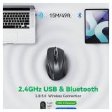 TechRise Bluetooth Mouse (BT5.0/3.0 & 2.4G) Rechargeable Wireless Mouse, 4800 DPI Optical Tracking, 6 Adjustable DPI, 2.4GHz with USB A Receiver, Quiet Clicks, Ergonomic Grips, 6 Buttons - Grey