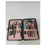 Manicure Set Professional Nail Clippers Kit Pedicure Care Tools- Stainless Steel Women Grooming Kit 18Pcs for Travel or Home (Pink)