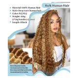 Flagship Human Braiding Hair for Boho Braids 16 Inch 2 Bundles 100g Deep Wave Bulk Human Boho Hair for Braiding 12A Virgin Curly Human Hair for Boho Knotless Braids Human Hair Bundles P27/613