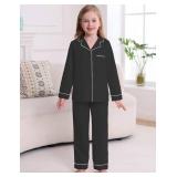 Veseacky Modal Night Sleep Cotton Soft PJs for Big Girls Classic Childrens Pajamas Black 13-14Y