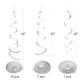 Silver Party Hanging Swirl Decorations Plastic Streamer for Ceiling, Pack of 28