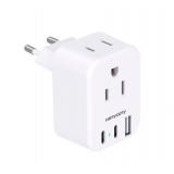 HANYCONY European Travel Plug Adapter USB C, International Plug Adapter, US to Europe Adapter Plug 2 Outlets 3 USB Ports(2 C Port), Type C Power Adapter to Italy Spain France Portugal Iceland Germany