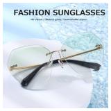 AEVOGUE Sunglasses For Women Oversized Rimless Diamond Cutting Lens Sun Glasses AE0534 (Gold&Green)