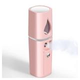 GIVERARE Nano Facial Steamer, Handy Mini Mister with Mirror, USB Rechargeable Mist Sprayer, Visual Water Tank Moisturizing&Hydrating for Face, Makeup, Skin Care, Eyelash Extensions-Pink