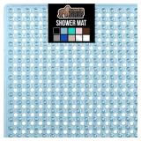 GORILLA GRIP Patented Square Shower Stall Mat, Small Bathtub Floor Mats for Stand Up Showers with Suction Cups and Drainage Holes, Machine Washable, Soft on Feet, Bathroom Accessories 21x21 Inch, Blue