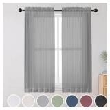 OWENIE Gray Sheer Curtains, Sheer Curtains 63 inch Length 2 Panels Set, Rod Pocket Voile Fimly Sheer Drapes for Living Room/Bedroom, 2pcs, Each 42" W x 63" L