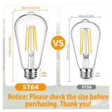 12Packs ST64 Large Vintage LED Edison Bulbs, 60W Equivalent 7W, 800Lumens, Dimmable Antique LED Filament, 2700K Warm White, E26 Medium Base Light Bulbs High Brightness Clear Glass for Bedroom Office