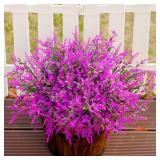 HyeFlora Artificial Plants Outdoor Flowers Spring Decoration, 10 Bundles Fake Plastic Greenery UV Resistant Realistic Faux Lavender Look Real for Home Porch Planter Window Patio (Fuchsia)