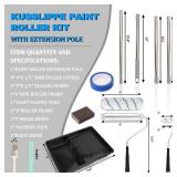 17 Pcs Paint Roller Kit with Long Extension Pole, Microfiber Paint Kit for House Painting - Paint Rollers 9 Inch, Mini Wall Paint Roller Covers, Paint Brush, Frame, Tray, Painters Tape, Sanding Block