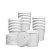 GUSTO [12 oz. - 25 Count White Paper Food Containers with Vented Lids - To Go Hot Soup Bowls, Disposable Ice Cream Cups, Ideal for Hot and Cold Foods - (Formerly Comfy Package)