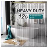 AmazerBath Heavy Duty Shower Curtain Liner 12 Gauge, 72 x 78 Inches Clear Shower Curtain Liner with 3 Clear Stones and 12 Grommet Holes, Weighted Plastic Shower Liner