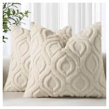 decorUhome Fall Throw Pillow Covers 18x18 Inch Set of 2, Soft Plush Decorative Faux Fur Beige Solid Couch Pillow Covers, Accent Farmhouse Neutral Square Euro Pillow Cases for Sofa Bed Living Room