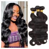 Body Wave Bundles Human Hair 14 16 18 Inch Human Hair Bundle 100% Unprocessed Brazilian Virgin Hair 3 Bundles Human Hair Extensions for Black Women Natural Color
