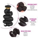Body Wave Bundles Human Hair 14 16 18 Inch Human Hair Bundle 100% Unprocessed Brazilian Virgin Hair 3 Bundles Human Hair Extensions for Black Women Natural Color