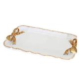 Warmtree Vintage Jewelry Organizer, Decorative Tray for Jewelry, Towel, Storage, Rings, Bracelets, Earrings, Cosmetics, Retro Design, Bow Decor Resin Plate Coquette for Room Decor, White
