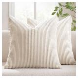 MIULEE Winter Pack of 2 Corduroy Pillow Covers Soft Soild Cushion Cases Decorative Square Throw Pillow Covers Cream White Pillowcases for Sofa Bedroom Car 20 x 20 Inch 50 x 50 Cm