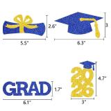 2025 Blue Gold Centerpiece Graduation Decoration Glitter Grad Table Topper Party Sticks Congrats Supplies 16 Pieces