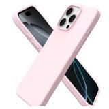 ORNARTO Compatible with iPhone 16 Pro Max Case 6.9", Slim Liquid Silicone 3 Layers Soft Gel Rubber Shockproof Protective Case with Anti-Scratch Microfiber Lining-Chalk Pink