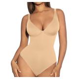FeelinGirl Bodysuits for Women Tummy Control Shapewear Thong Body Suit, Ocher, S