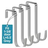 Mars-Rock Over The Door Metal Hooks with Plastic Coating 5.5\" Fit 0.5" to 1 3/8" Door 4 Pcs Heavy Duty Single Towel Robe Rack Wreath Bathroom Shower Hanger Shoe Organizer Ironing Board Short Grey
