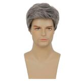 Kaneles Mens Grey Short Wig Synthetic Replacement Costume Halloween Soft Layered Natural Hair Male Wigs (Gray)