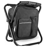 Kikerike Backpack Stool Cooler Chair Heavy Duty 400 LBS Max Load Portable Lightweight Folding Fishing Cooler for Camping Hunting Fishing - Black
