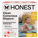 The Honest Company Clean Conscious Diapers for Sensitive Skin, Up to 100% Leakproof Hypoallergenic Fragrance-Free Baby Diapers, Girl Prints, Super Club Box, Size 3 (16â28 lbs), 120 Count (Prints 