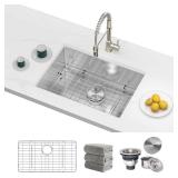 Kitchen Sinks 23x18 Inch Undermount Kitchen Sink Stainless Steel Sink 16 Gauge Single Bowl Sinks Set (5 Item Bundle: Sink, Bottom Grid, Drain Assembly, Drain Cap, Towel)
