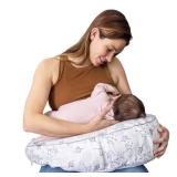 Boppy Uplift Nursing Pillow - Wedge Bottle & Breastfeeding Pillow to Reduce Spit-Up and Reflux Symptoms, with Body-Inclusive Opening and Belt, Baby Safety Alliance Verified - Gray Gentle Leaves