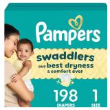 Pampers Baby Diapers - Swaddlers - Size 1, 198 Count, Ultra Absorbent Disposable Infant Diaper