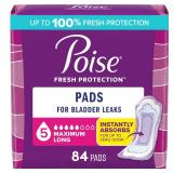 Poise Incontinence & Postpartum Pads for Bladder Leaks, 5 Drop Maximum Absorbency, Long Length, 84 Count, Packaging May Vary