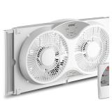 shinic 9\" Twin Window Fan with Reversible Airflow, Removable Cover and Bug Screen, Remote Control, 3 Functions-3 Speeds, Width Adjustable (23.5\" to 37\"), Bathroom Kitchen Window Fan ETL Certified