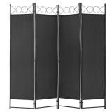 4 Panel Room Divider 6FT Steel Frame Screen Folding Privacy Divider Freestanding Partition for Home Office Bedroom (Black)