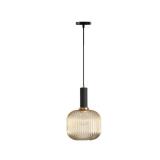 I-xun Pendant Light Black Lamp Holder and Glass Striped Light Shade Modern Pendant Lighting for Kitchen Island Farmhouse Hanging Lights Fixtures (M, Amber)