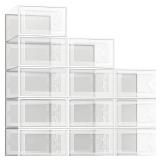 SEE SPRING X-Large Shoe Storage Box Fit Size 11, Clear Plastic Stackable Shoe Organizer for Closet, Space Saving Foldable Shoe Rack Sneaker Container Bin Holder, 12 Pack Clear