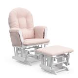Storkcraft Premium Hoop Glider & Ottoman (White/Pink) â GREENGUARD Gold Certified Nursery Glider, Solid Wood Craftsmanship, Smooth-Gliding Nursery Chair and Ottoman, Award-Winning