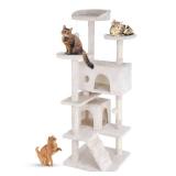 FDW Cat Tree 54in Cat Tower Multi-Level Durable Cat Scratching Post & Cozy Fun Cat Jumping Platform Space Saving Cat Condo Pet Play House for Indoor Cats,Beige