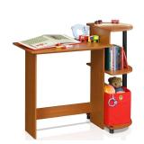 Furinno Compact Computer Desk with Shelves, Round Side, Light Cherry/Black
