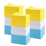 Amazon Basics Microfiber Cleaning Cloths for Cars, Non-Abrasive, Highly Absorbent, Lint and Scratch-Free, Reusable and Washable, 16\" x 12\", Blue/White/Yellow, 144-Pack