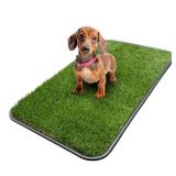 Ottomanson Artificial Grass Puppy Potty Training Pad with Tray, 15\" x 30\" Reusable Pee Pad for Small Pets and Dogs