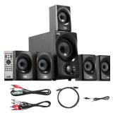 Acoustic Audio AA5172 700W Bluetooth Home Theater 5.1 Speaker System with FM Tuner, USB, SD Card, Remote Control, Powered Sub (6 Speakers, 5.1 Channels, Black with Gray)